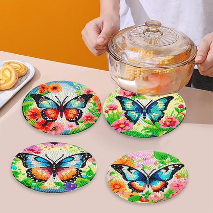 4 Pcs Wooden Diamond Painting Placemats with Holder Round Diamond Art Table Mats