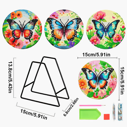 4 Pcs Wooden Diamond Painting Placemats with Holder Round Diamond Art Table Mats