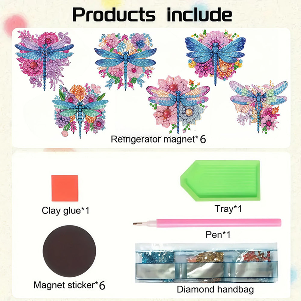 6pcs Flower Insect DIY Diamond Painting Magnet Refrigerator for Adults Beginners