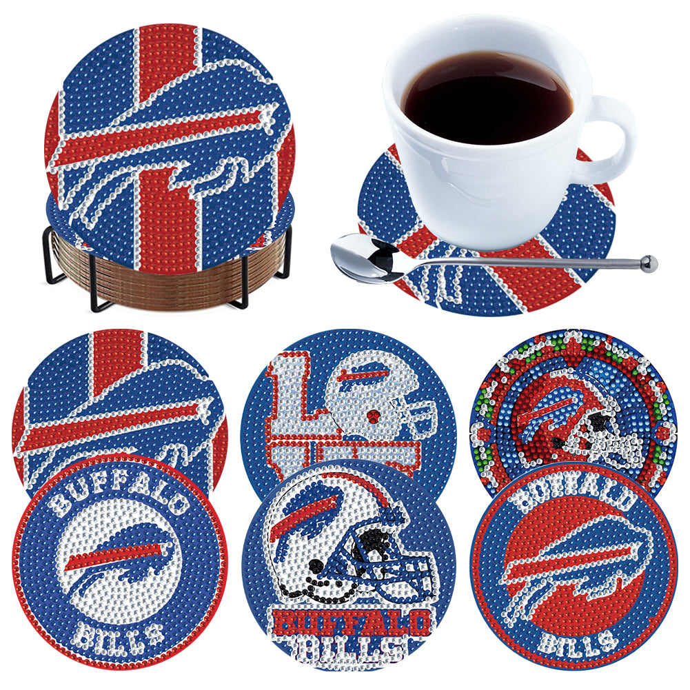 Rugby Team 6pcs DIY Diamond Painting Coasters W/ Holder for Beginner Adult Gift