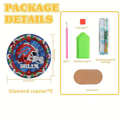 Rugby Team 6pcs DIY Diamond Painting Coasters W/ Holder for Beginner Adult Gift
