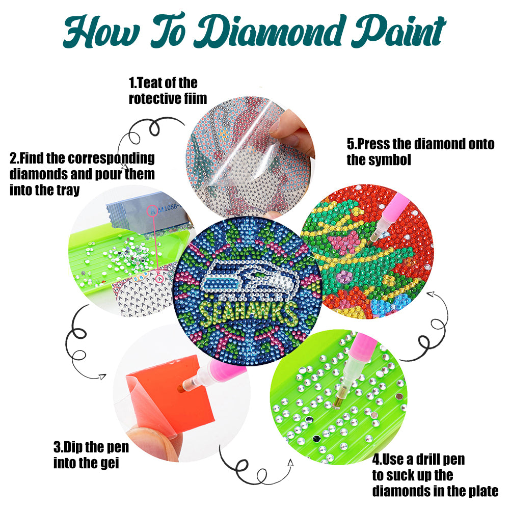 Rugby Team 6pcs DIY Diamond Painting Coasters W/ Holder for Beginner Adult Gift