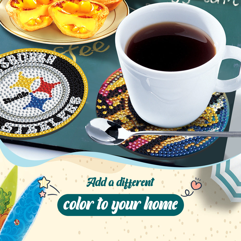 Rugby Team 6pcs DIY Diamond Painting Coasters W/ Holder for Beginner Adult Gift