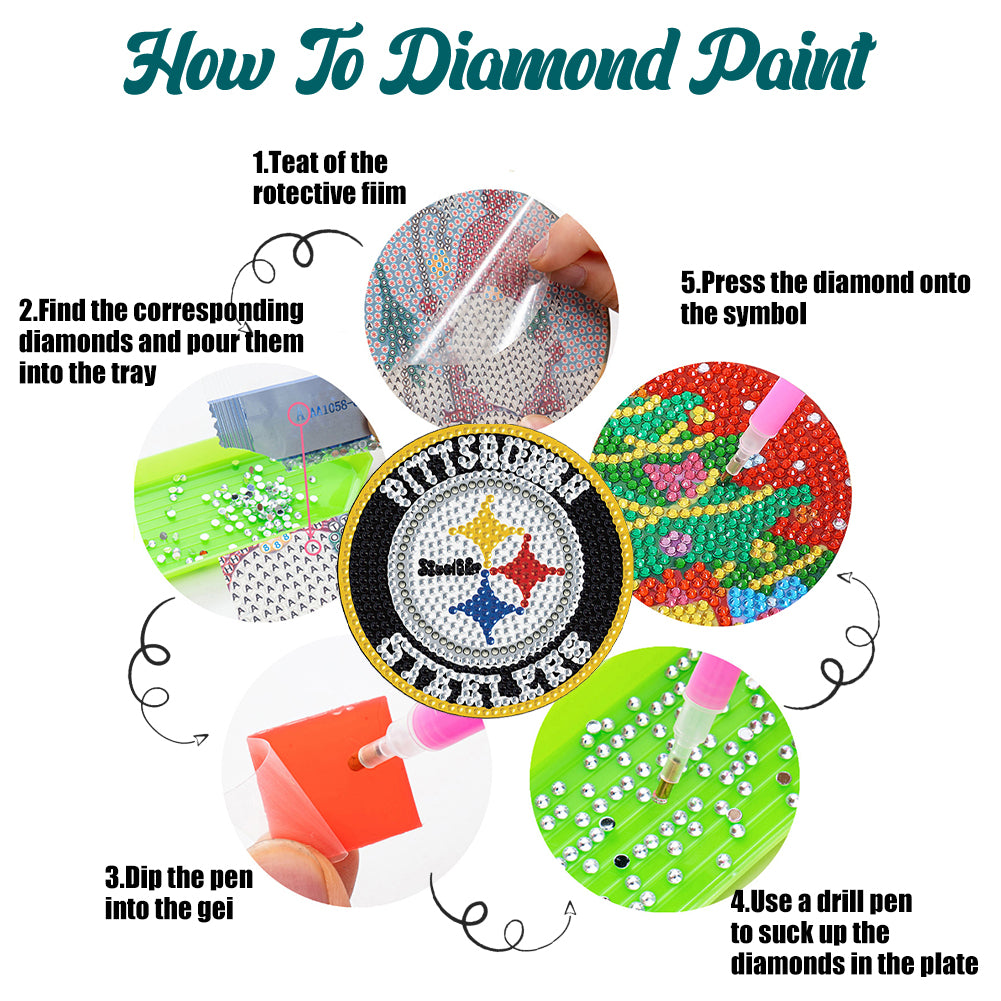 Rugby Team 6pcs DIY Diamond Painting Coasters W/ Holder for Beginner Adult Gift