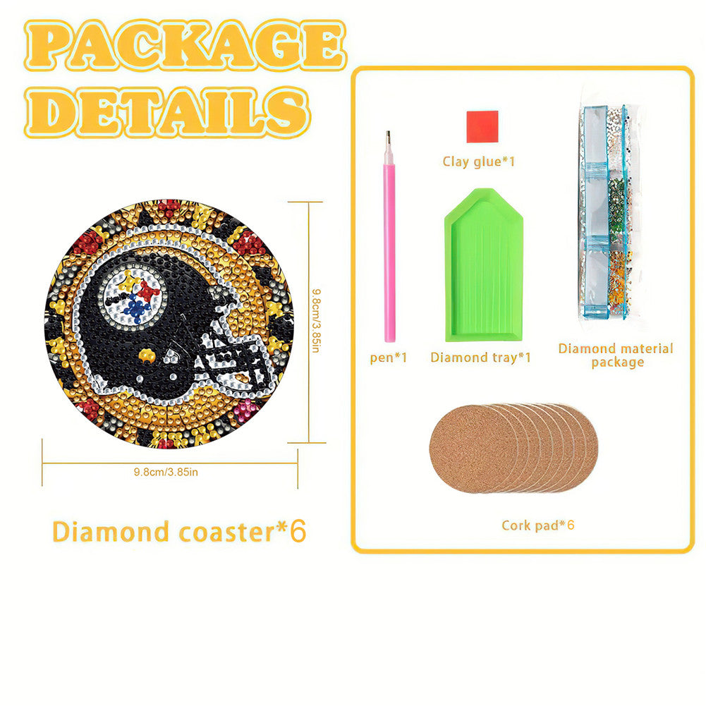 Rugby Team 6pcs DIY Diamond Painting Coasters W/ Holder for Beginner Adult Gift