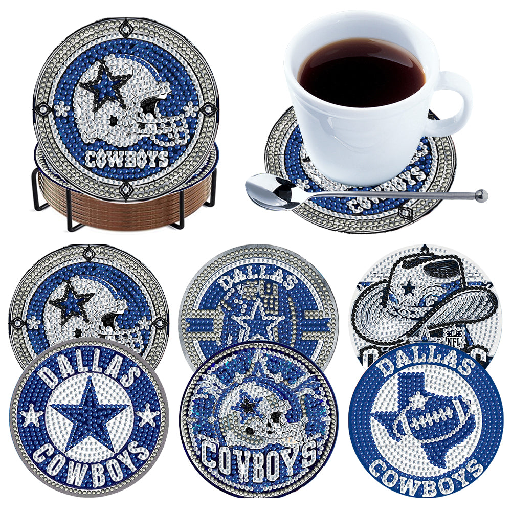 Rugby Team 6pcs DIY Diamond Painting Coasters W/ Holder for Beginner Adult Gift