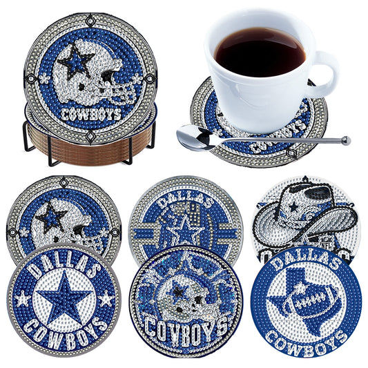 Rugby Team 6pcs DIY Diamond Painting Coasters W/ Holder for Beginner Adult Gift