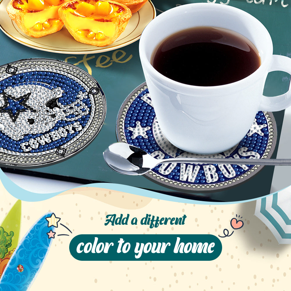 Rugby Team 6pcs DIY Diamond Painting Coasters W/ Holder for Beginner Adult Gift