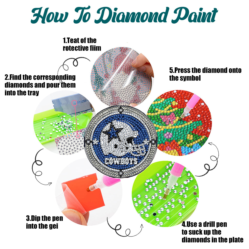 Rugby Team 6pcs DIY Diamond Painting Coasters W/ Holder for Beginner Adult Gift