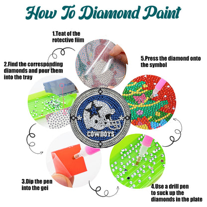 Rugby Team 6pcs DIY Diamond Painting Coasters W/ Holder for Beginner Adult Gift