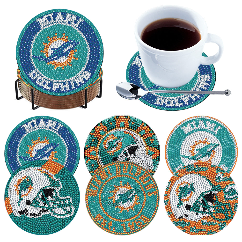 Rugby Team 6pcs DIY Diamond Painting Coasters W/ Holder for Beginner Adult Gift