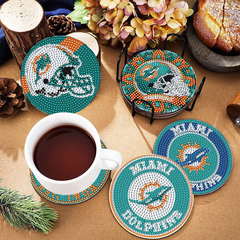 Rugby Team 6pcs DIY Diamond Painting Coasters W/ Holder for Beginner Adult Gift