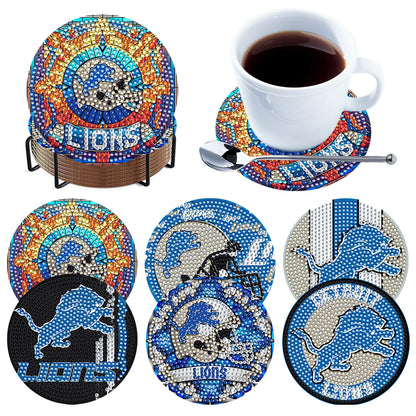 Rugby Team 6pcs DIY Diamond Painting Coasters W/ Holder for Beginner Adult Gift