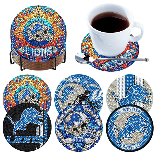 Rugby Team 6pcs DIY Diamond Painting Coasters W/ Holder for Beginner Adult Gift