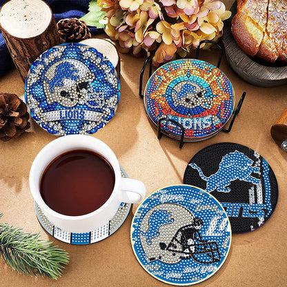 Rugby Team 6pcs DIY Diamond Painting Coasters W/ Holder for Beginner Adult Gift