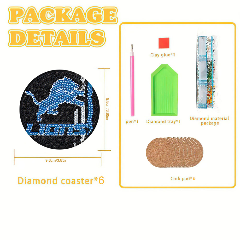 Rugby Team 6pcs DIY Diamond Painting Coasters W/ Holder for Beginner Adult Gift
