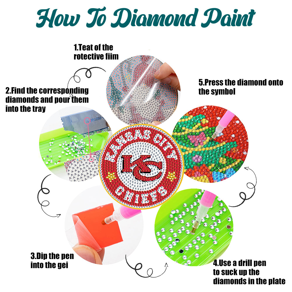 Kansas City Chiefs 8 pcs DIY Diamond Painting Coasters Diamond Art Painting Kits