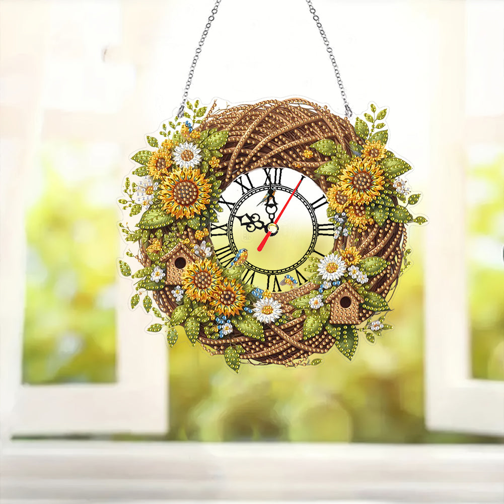 Acrylic Special Shape Daisy 5D Diamond Painting Clock Art Craft for Desktop Wall