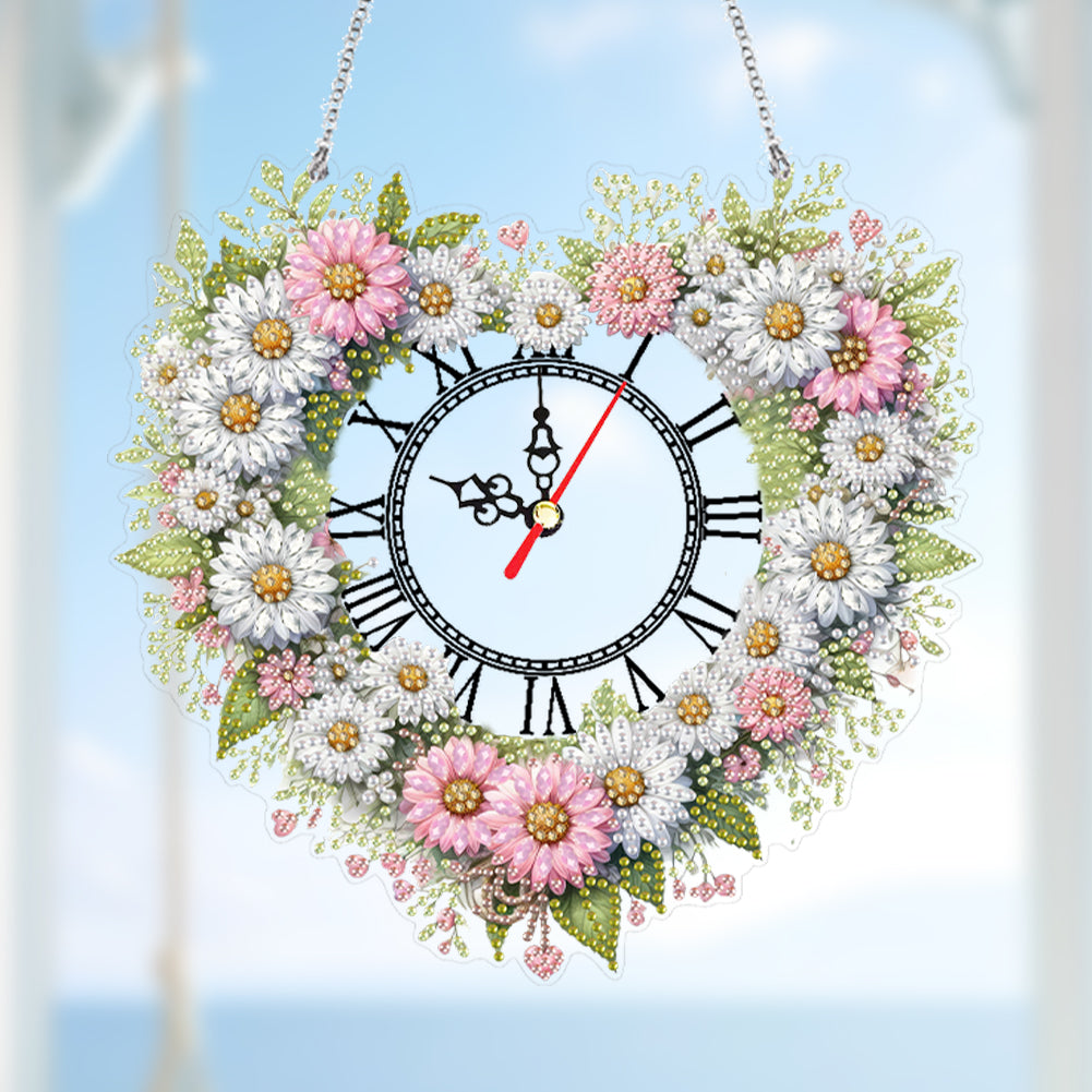 Acrylic Special Shape Daisy 5D Diamond Painting Clock Art Craft for Desktop Wall