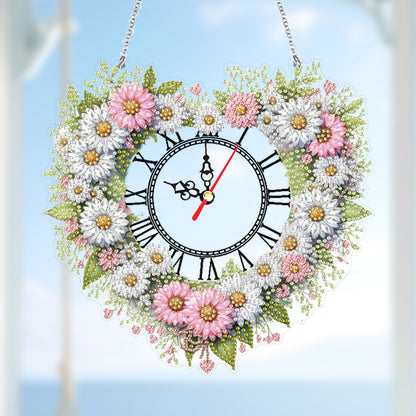 Acrylic Special Shape Daisy 5D Diamond Painting Clock Art Craft for Desktop Wall