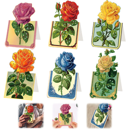 6pcs Rose Diamond Painting Greeting Cards Handmade Diamond Art Cards for Adults