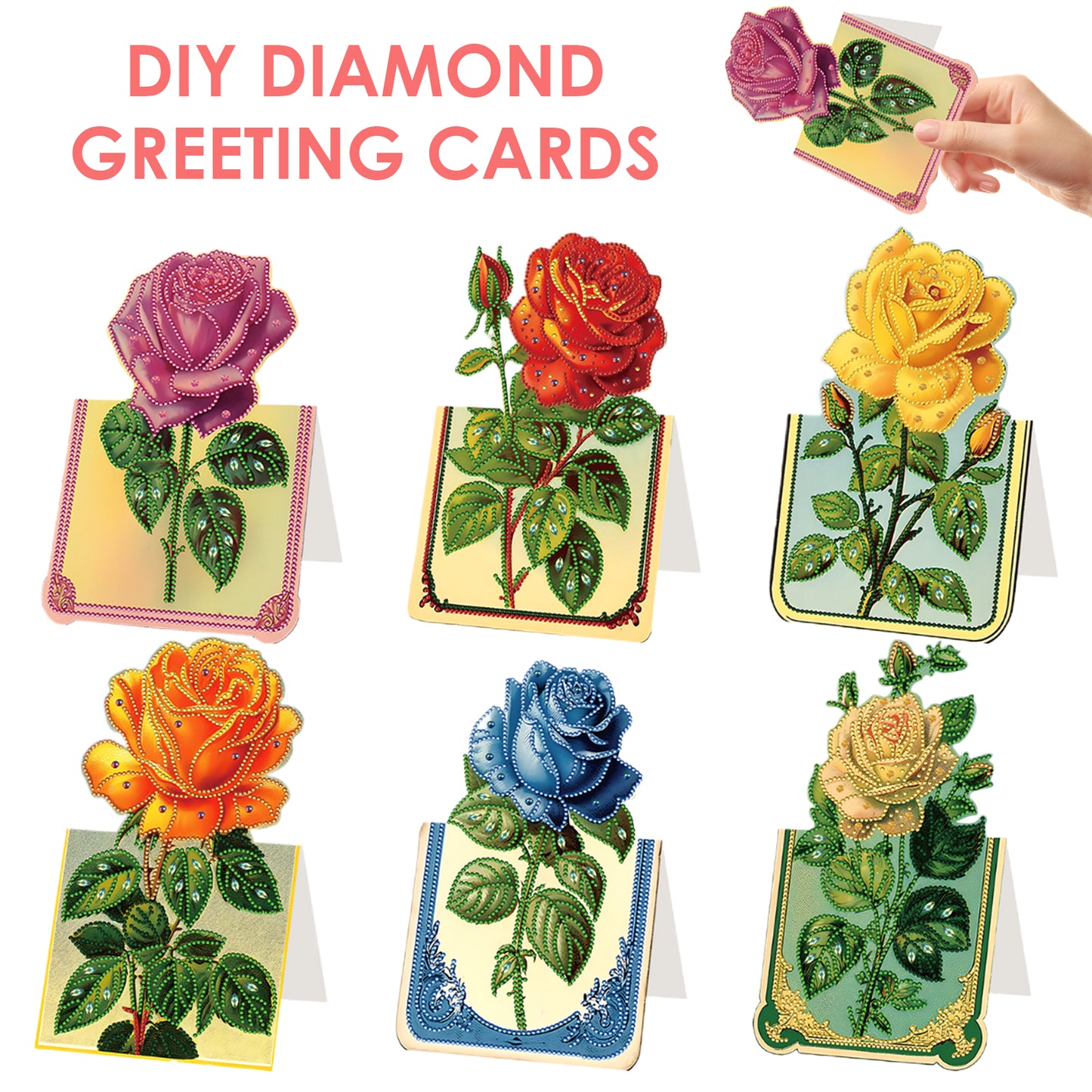 6pcs Rose Diamond Painting Greeting Cards Handmade Diamond Art Cards for Adults