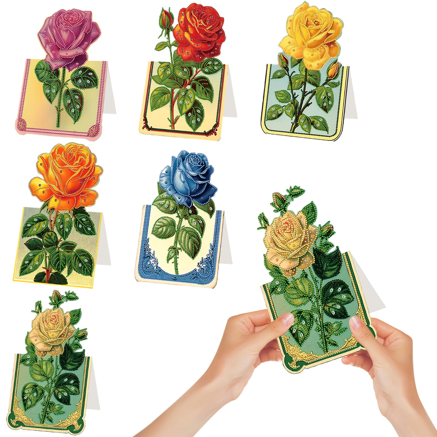 6pcs Rose Diamond Painting Greeting Cards Handmade Diamond Art Cards for Adults