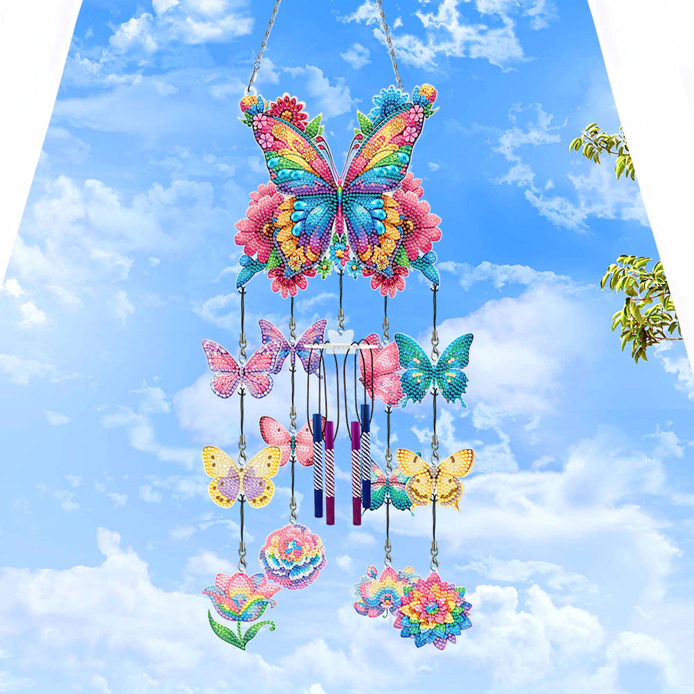 Butterfly Wind Chime Double Sided Diamond Painting Hanging Pendant Home Decor