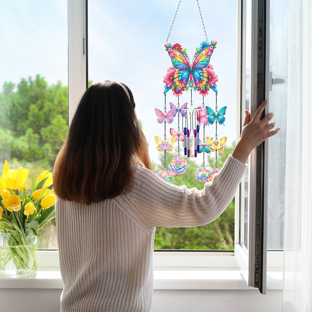 Butterfly Wind Chime Double Sided Diamond Painting Hanging Pendant Home Decor