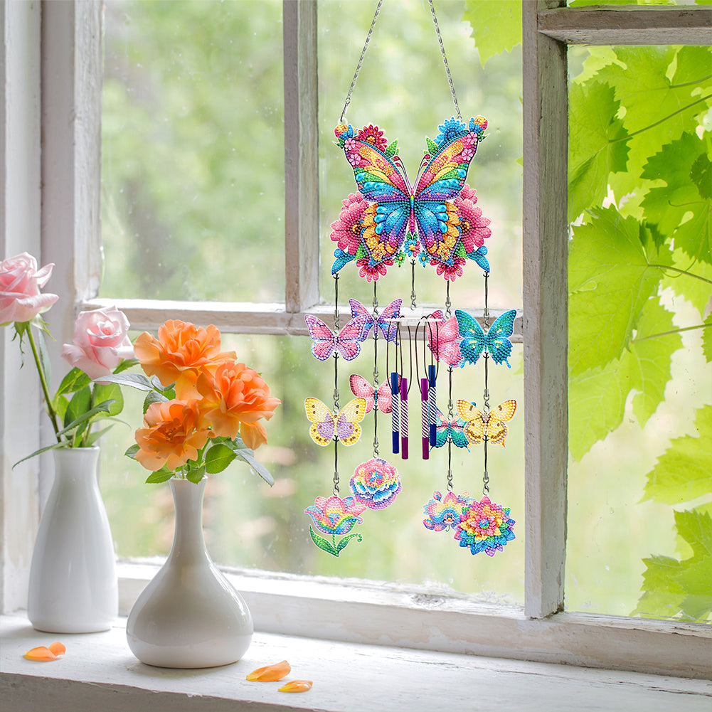 Butterfly Wind Chime Double Sided Diamond Painting Hanging Pendant Home Decor