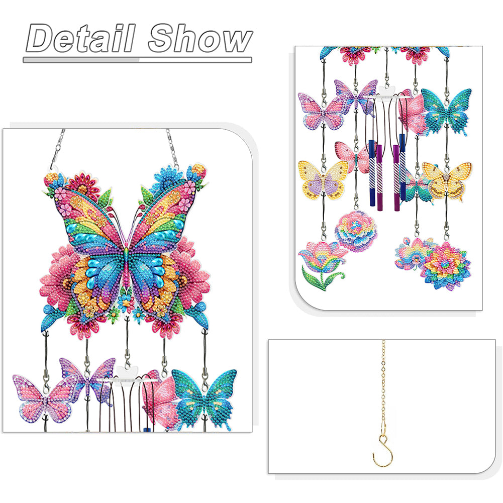 Butterfly Wind Chime Double Sided Diamond Painting Hanging Pendant Home Decor