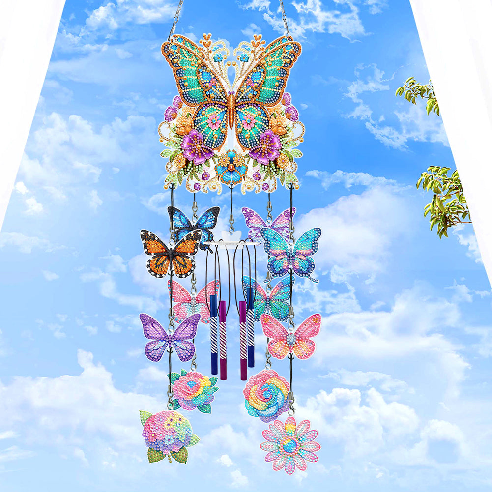 Butterfly Wind Chime Double Sided Diamond Painting Hanging Pendant Home Decor