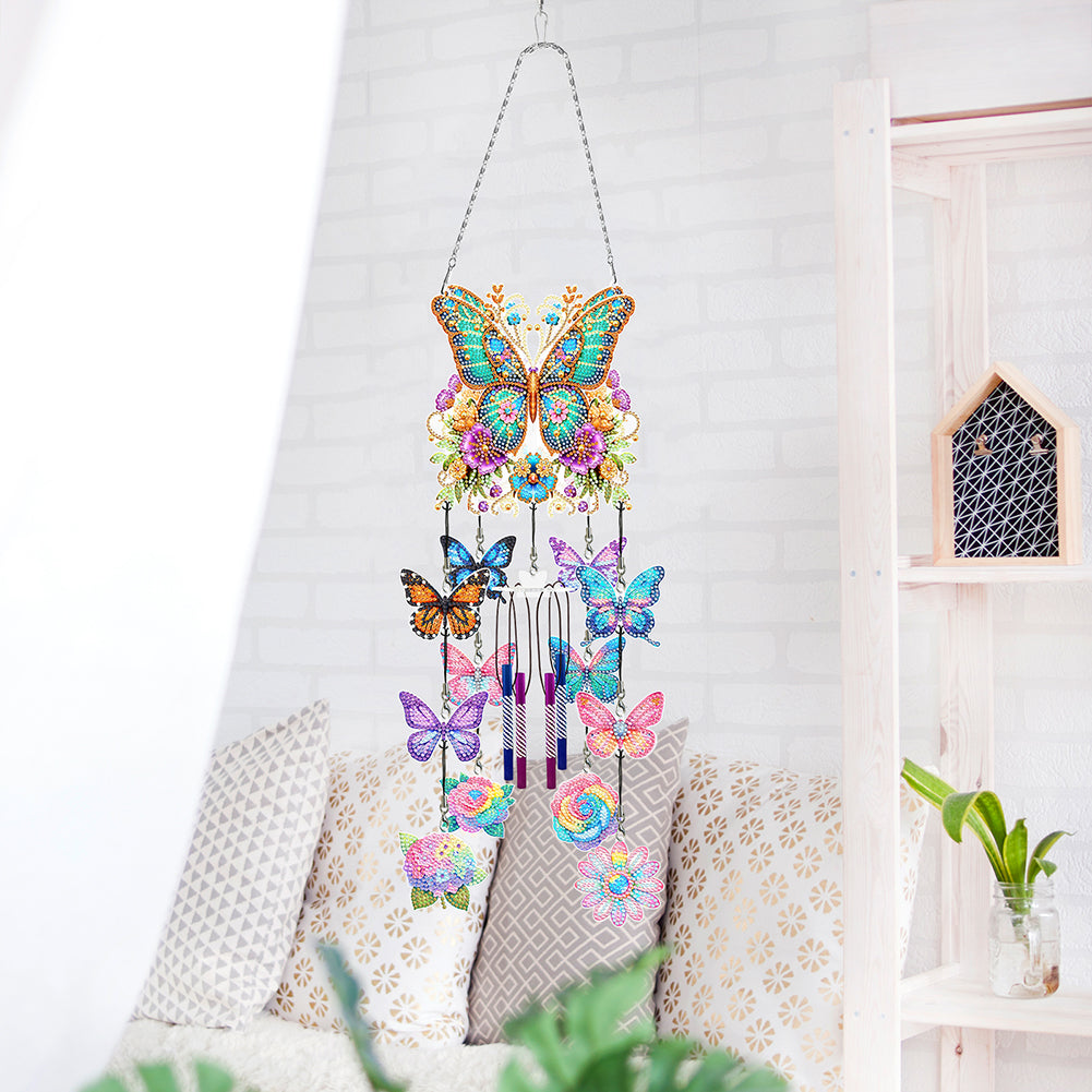 Butterfly Wind Chime Double Sided Diamond Painting Hanging Pendant Home Decor