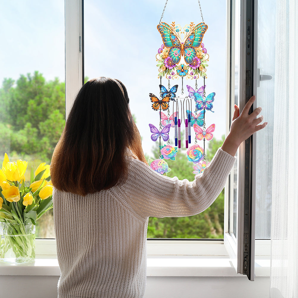 Butterfly Wind Chime Double Sided Diamond Painting Hanging Pendant Home Decor