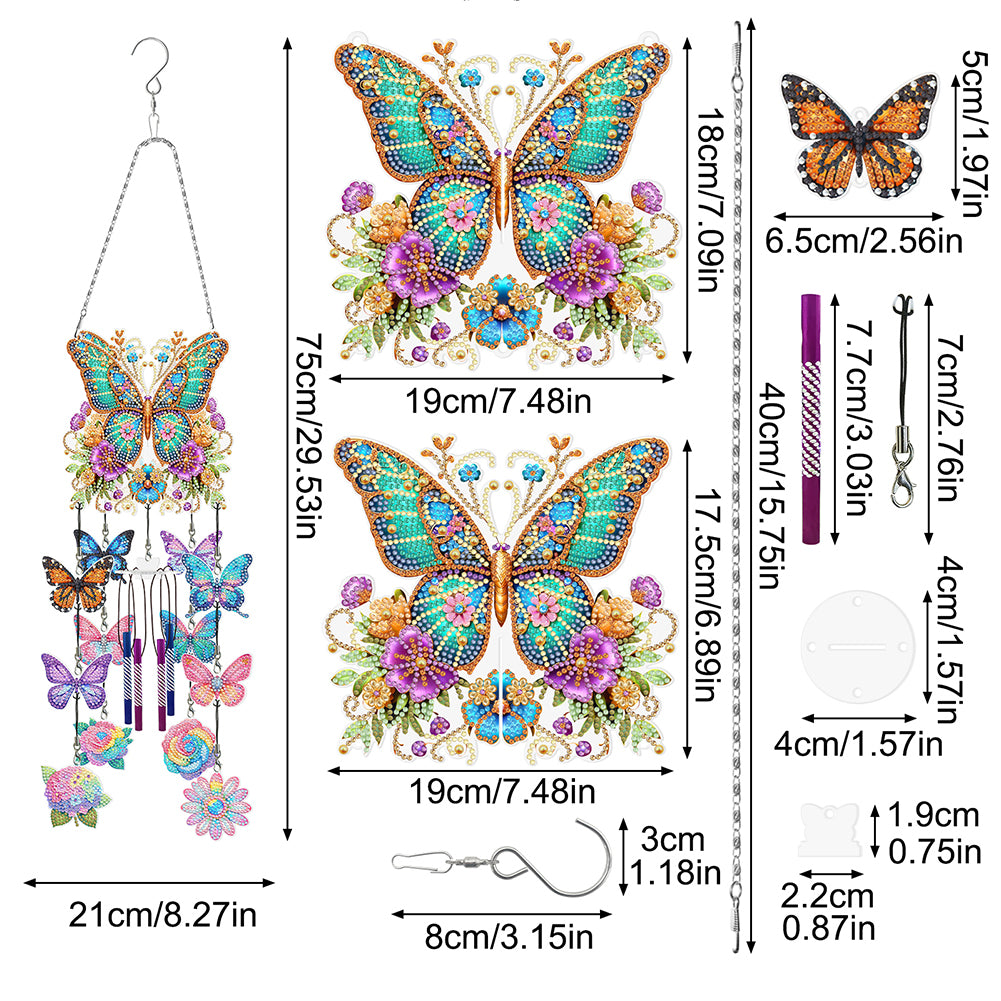 Butterfly Wind Chime Double Sided Diamond Painting Hanging Pendant Home Decor