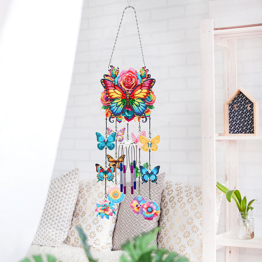 Butterfly Wind Chime Double Sided Diamond Painting Hanging Pendant Home Decor