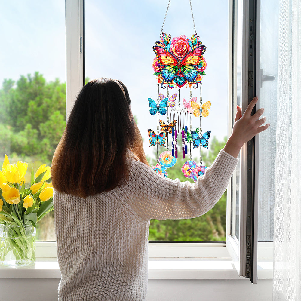 Butterfly Wind Chime Double Sided Diamond Painting Hanging Pendant Home Decor