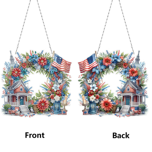 Independence Day Cottage Rhinestone Diamond Art Pendants for Garden Window Decor