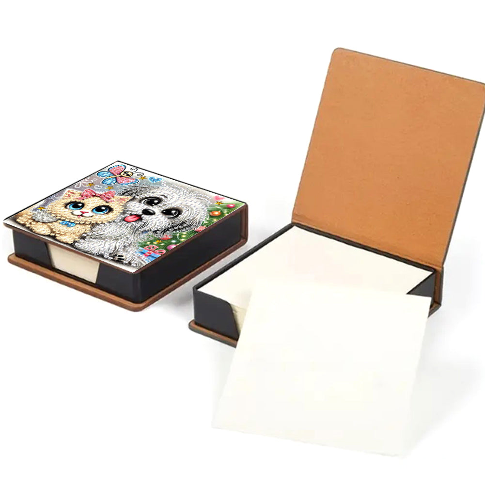 Leather Animals Diamond Art Note Box with 160 Sheets of Paper for DIY Art Craft