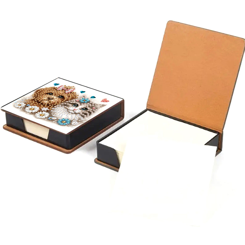 Leather Animals Diamond Art Note Box with 160 Sheets of Paper for DIY Art Craft