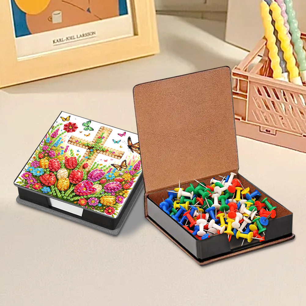Cross Leather Diamond Art Note Box with 160 Sheets of Paper for Adults Beginners