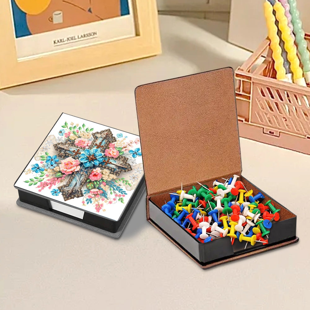 Cross Leather Diamond Art Note Box with 160 Sheets of Paper for Adults Beginners