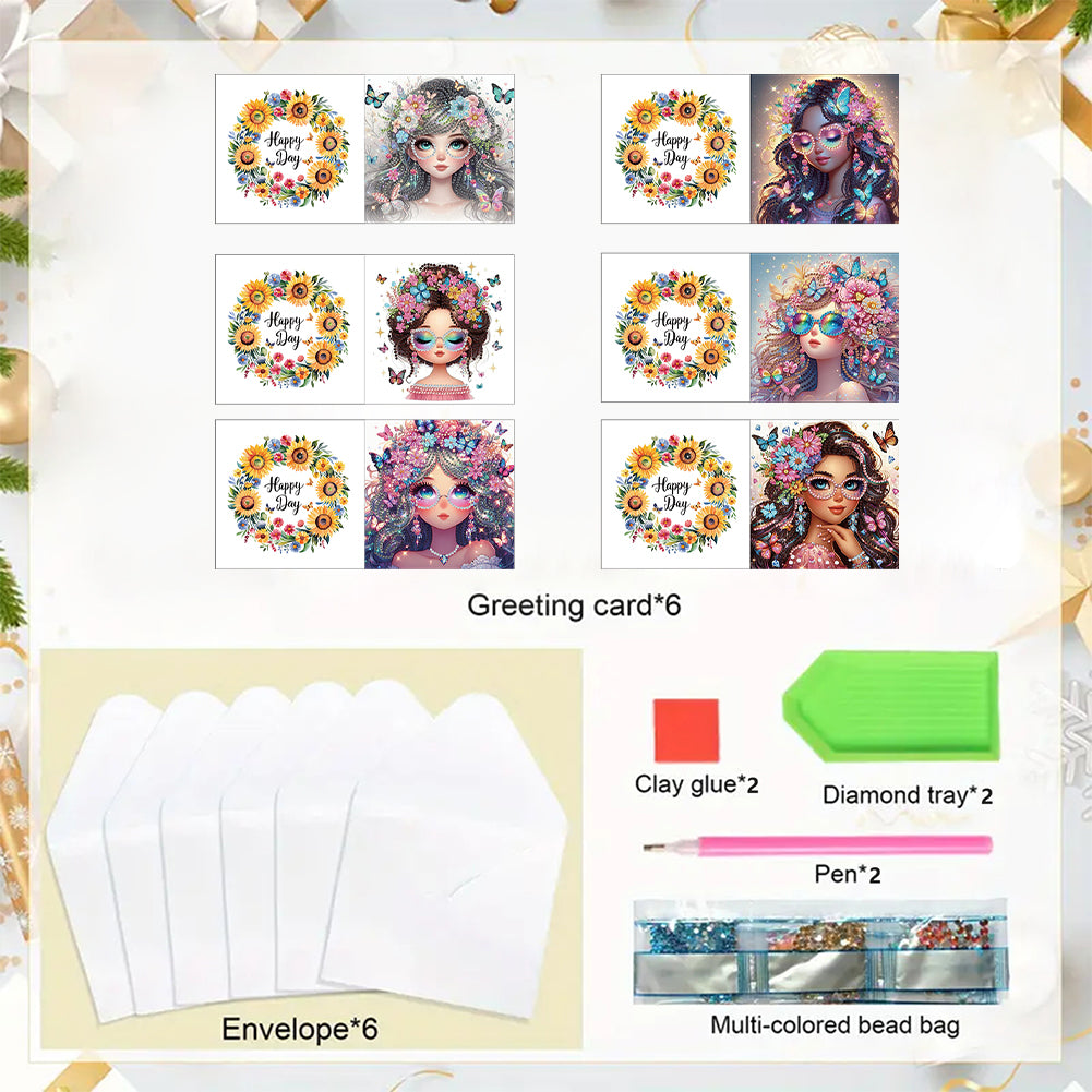 6pcs Diamond Painting Greeting Cards DIY Handmade Diamond Art Cards for Adults