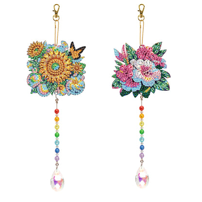2Pcs 5D DIY Diamond Painting Sun Catcher Crystal Painting Ornaments for Adults