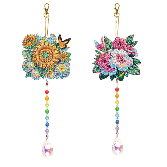 2Pcs 5D DIY Diamond Painting Sun Catcher Crystal Painting Ornaments for Adults