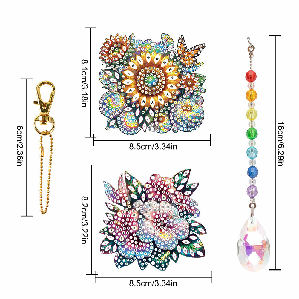 2Pcs 5D DIY Diamond Painting Sun Catcher Crystal Painting Ornaments for Adults