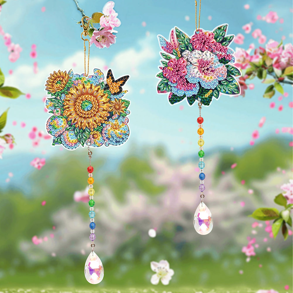 2Pcs 5D DIY Diamond Painting Sun Catcher Crystal Painting Ornaments for Adults