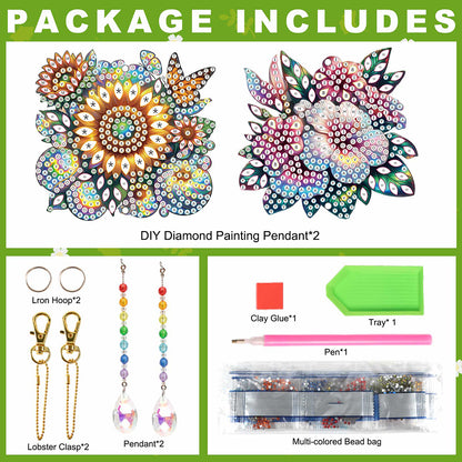 2Pcs 5D DIY Diamond Painting Sun Catcher Crystal Painting Ornaments for Adults