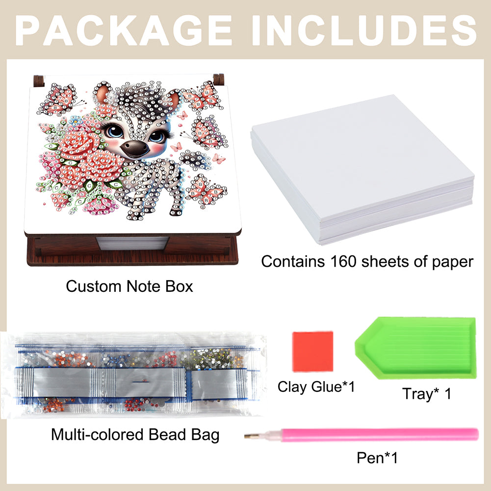 Animals Diamond Painting Notecard Box Gem Art Sticky Note Holder for Home Office