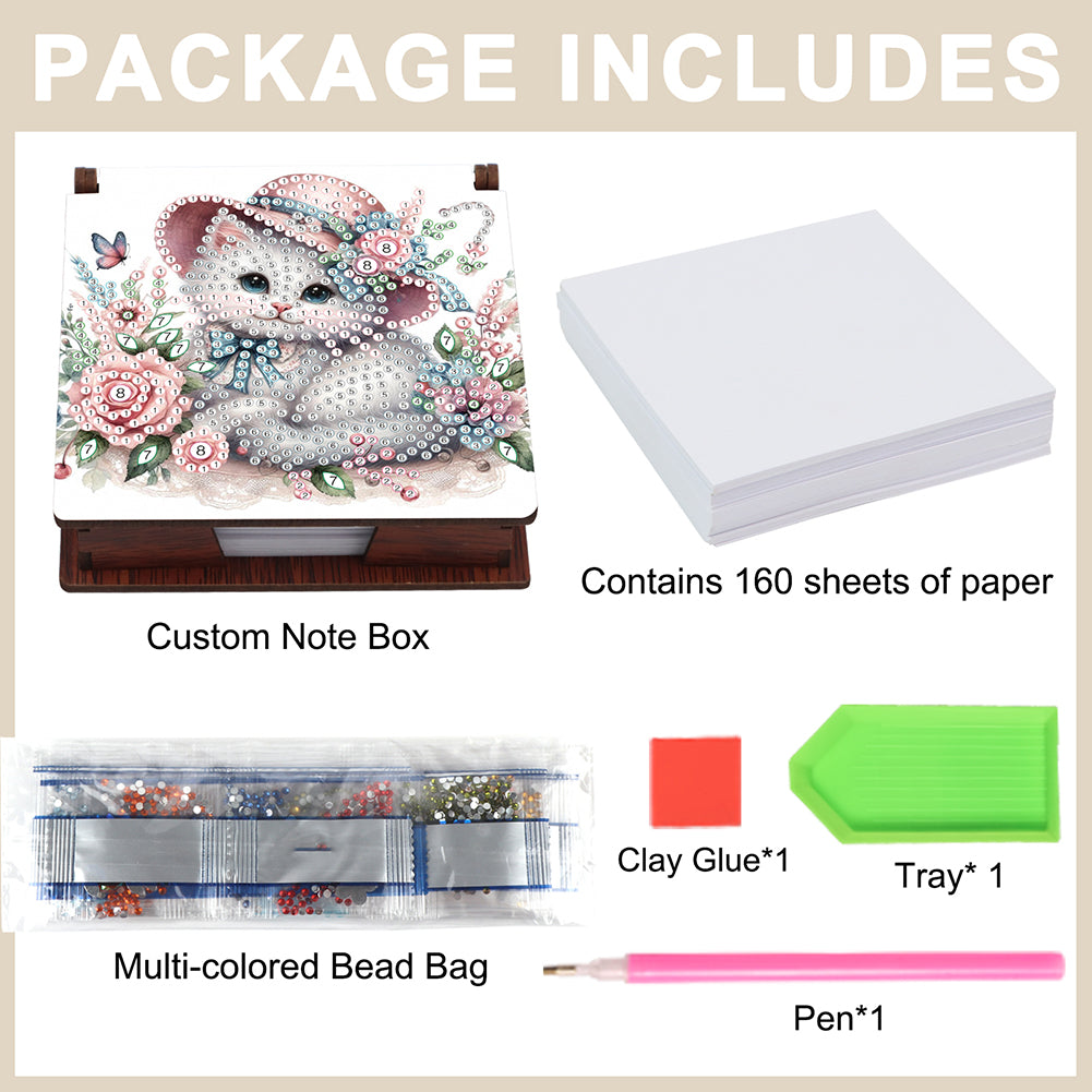 Animals Diamond Painting Notecard Box Gem Art Sticky Note Holder for Home Office